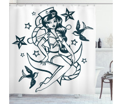 Pin-up Girl Sailor Suit Shower Curtain