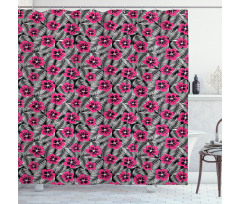 Pink Hibiscus Modern Leaf Shower Curtain