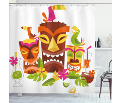 Tiki Masks Drinks Birds Shower Curtain