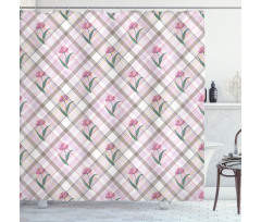 Diagonal Lines Floral Shower Curtain