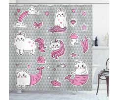 Mermaid Cat Shower Curtain