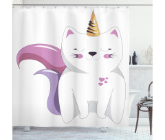 Sevimli Duş Perdesi Beyaz Kedi Unicorn