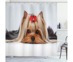Lying Dog Ribbon Love Shower Curtain