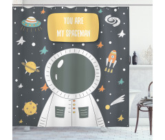 Cosmic Doodle Rocket Shower Curtain