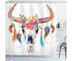 Bull Skull Boho Plant Shower Curtain