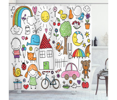 House Girl and Boy Bear Shower Curtain