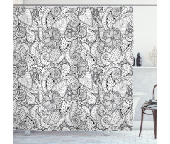 Monochrome Doodle Flora Shower Curtain
