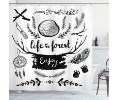 Antlers Tree Feathers Shower Curtain
