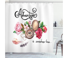 Old Compass Flowers Shower Curtain