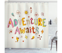 Cartoon Doodle Words Shower Curtain