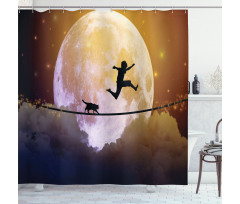 Boy and Cat on Rope Shower Curtain