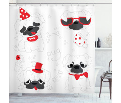Happy Sad Cool Dogs Pug Shower Curtain