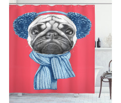 Winter Dog with Earmuffs Shower Curtain