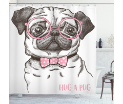 Pug with Bow Glasses Shower Curtain