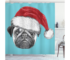 Dog with Santa Hat X-Mas Shower Curtain