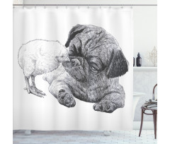 Pug Little Chick Hand Drawn Shower Curtain