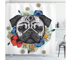 Black and White Head of Dog Shower Curtain