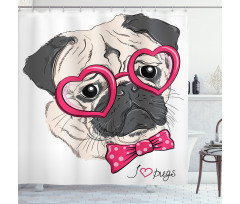 Dog with Heart Glasses Bow Shower Curtain