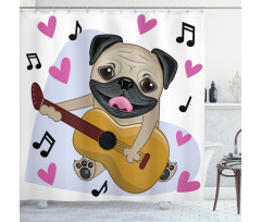 Dog Playing Guitar Singing Shower Curtain