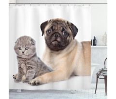 Young Puppy and Kitten Shower Curtain
