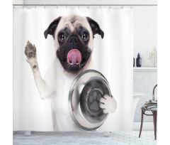 Dog Holding Food Bowl Shower Curtain
