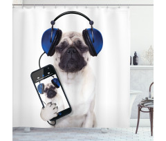 Music Listening Dog Phone Shower Curtain