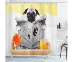 Pug Reading News Daily Dog Shower Curtain