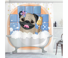 Dog Bath Caricature Funny Shower Curtain