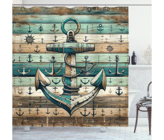 Nautical Shower Curtain Sailing Rustic Style Anchor and Rope