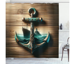 Nautical Shower Curtain Ship in Ocean and Anchor
