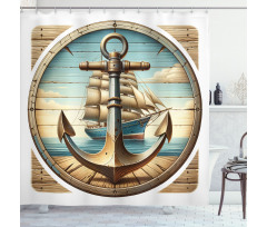 Nautical Shower Curtain Retro Anchor with Ship