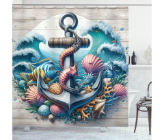 Nautical Shower Curtain Underwater Fish Scene with Anchor