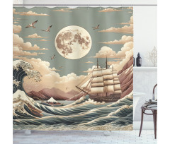 Nautical Shower Curtain Full Moon Scene in Japan