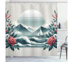 Nautical Shower Curtain Vintage Seascape with Flowers