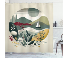 Nautical Shower Curtain Boho Seascape with Boat