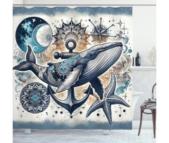 Nautical Shower Curtain Bohemian Mandala and Whale