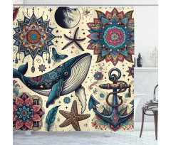 Nautical Shower Curtain Whale and Bohemian Art