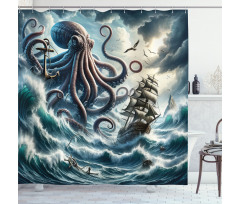 Nautical Shower Curtain Fantasy Kraken with Ship