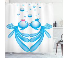 Blue Cartoon Fishes Heart Shower Curtain