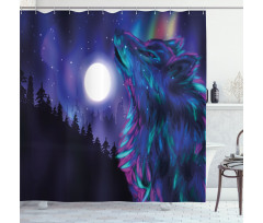 Aurora Borealis and Wolf Shower Curtain