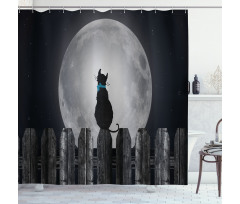 Cat Looking at the Moon Shower Curtain