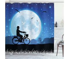 Person Rides Bicycle Night Shower Curtain