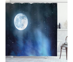 Starry Night Sky Full Moon Shower Curtain