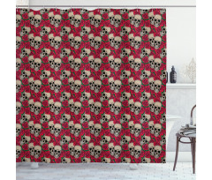 Skulls Red Blossoms Retro Shower Curtain