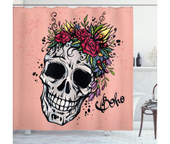 Skull Boho Floral Wreath Shower Curtain