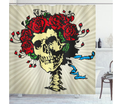 Skull in Red Flowers Crown Shower Curtain