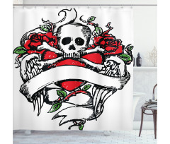Sketch Skull Big Red Heart Shower Curtain