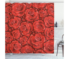 Red Roses Water Rain Drops Shower Curtain