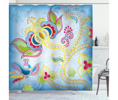 Colorful Floral Art Motif Shower Curtain