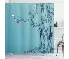 Tree with Hearts Leaves Shower Curtain